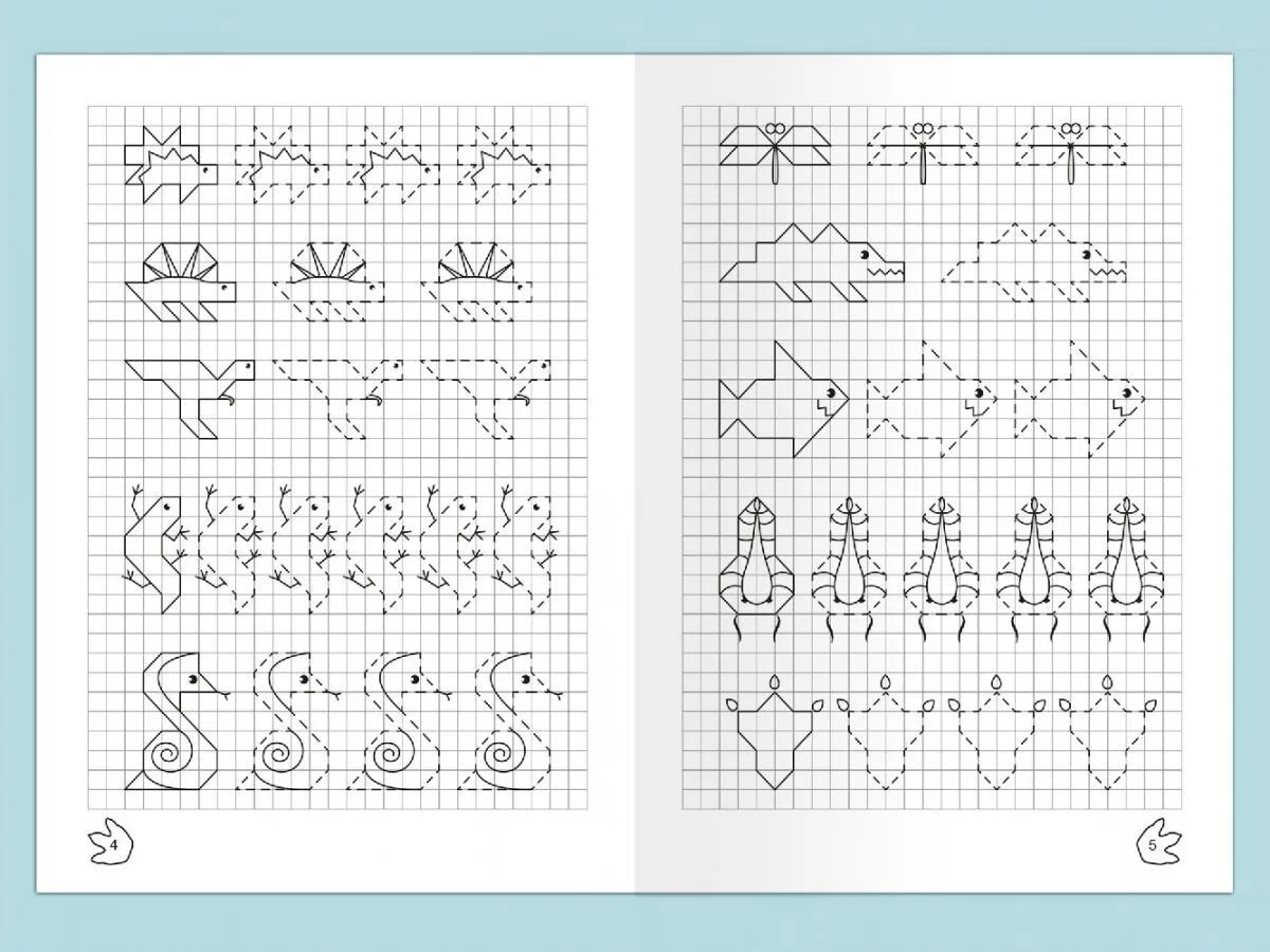 Рисуем по клеточкам. Графические диктанты «Обитатели водоёмов», для детей 4-6 лет, Сыропятова Г.