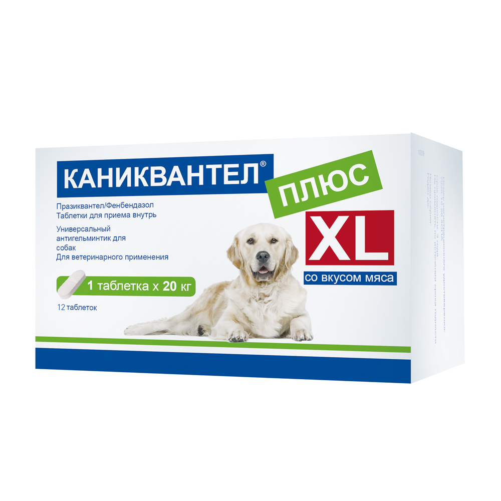 Антигельминтик для собак Euracon, Каниквантел Плюс XL 1 таб. на 20кг, 12 таб