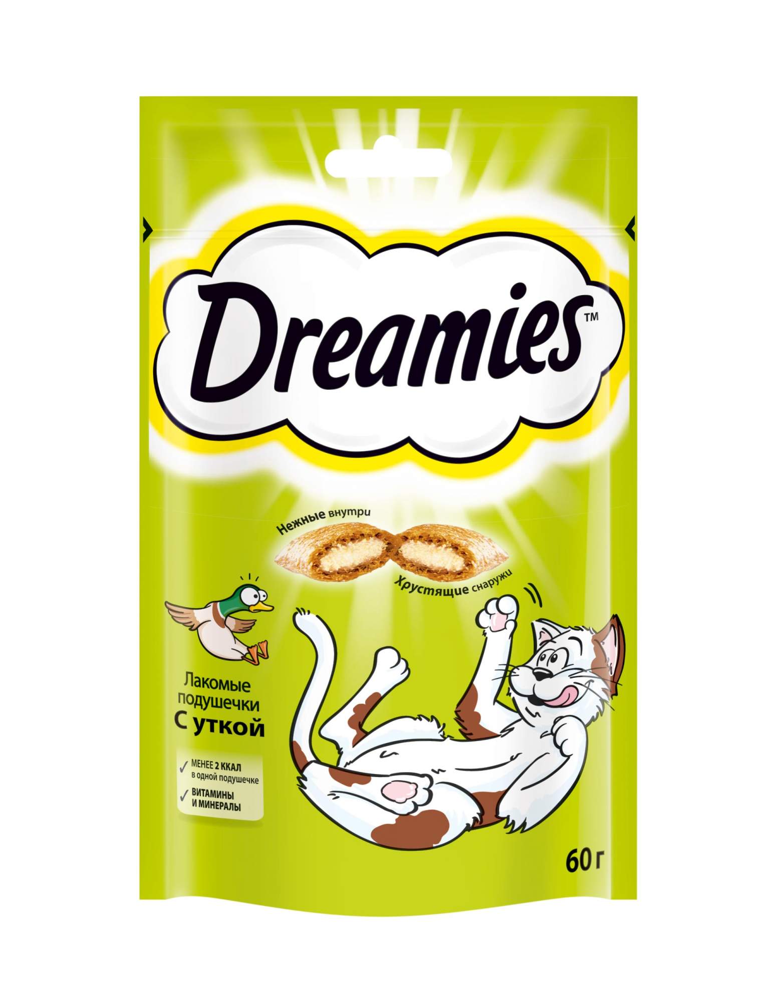 Лакомство для кошек Dreamies, Лакомые подушечки с уткой, 6 шт по 60г