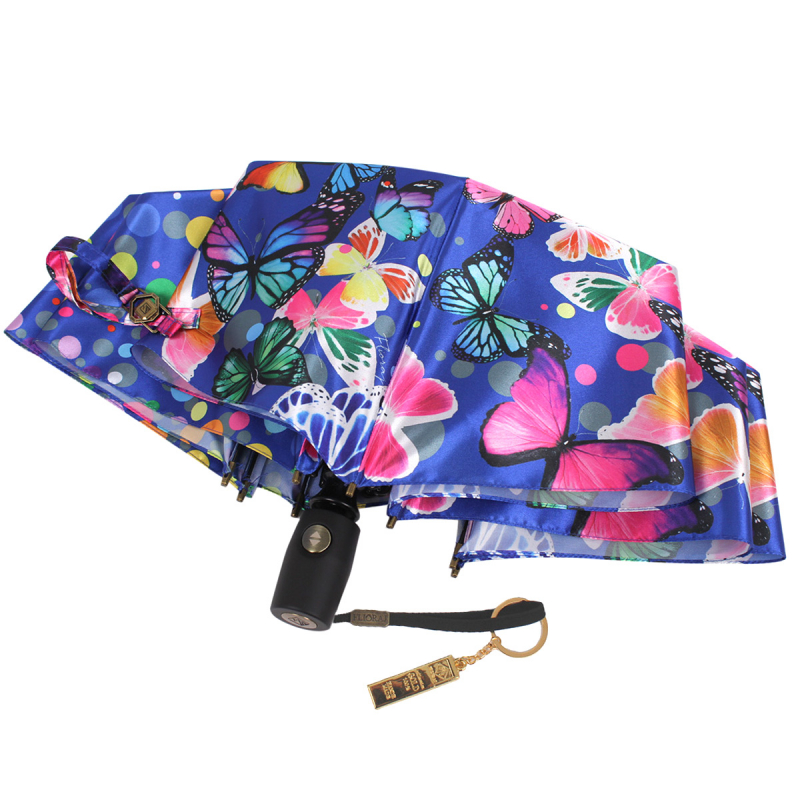 Комплект брелок+зонт складной женский автоматический Flioraj 23132 FJ синий