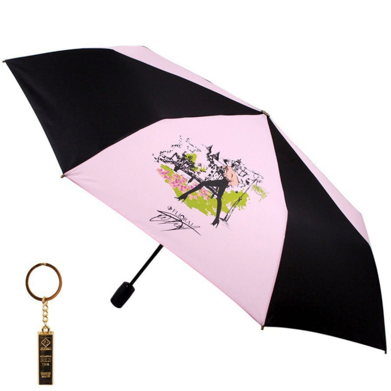 Зонт складной женский автоматический Flioraj 16021 FJ розовый