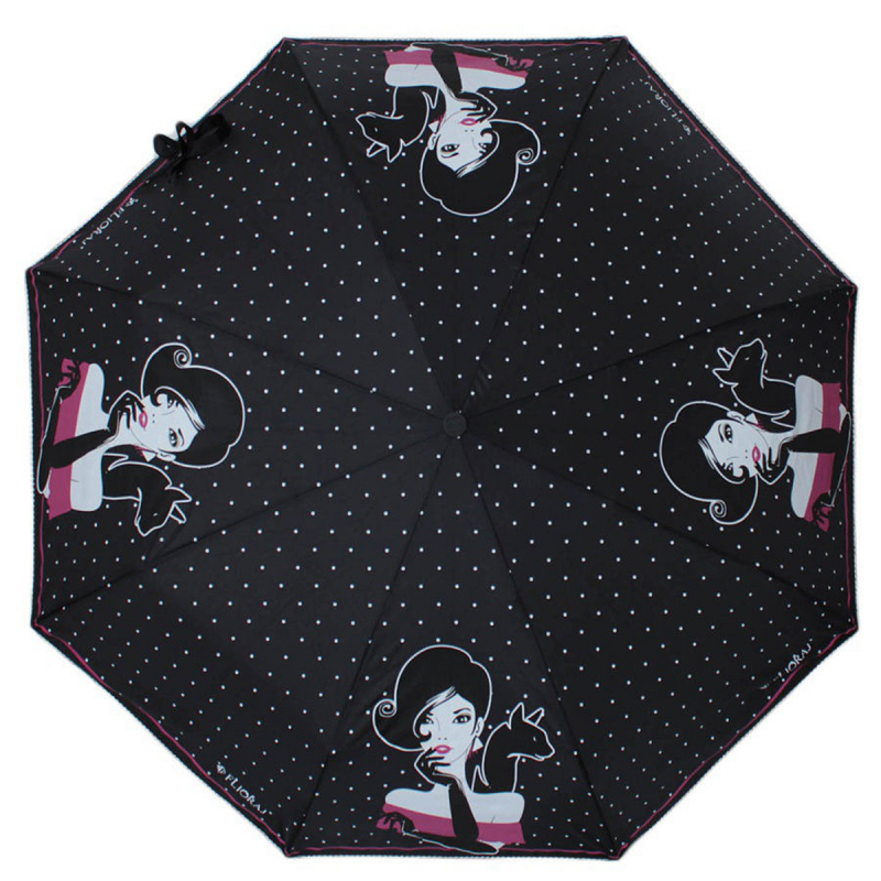 Зонт складной женский автоматический Flioraj 160405 FJ черный