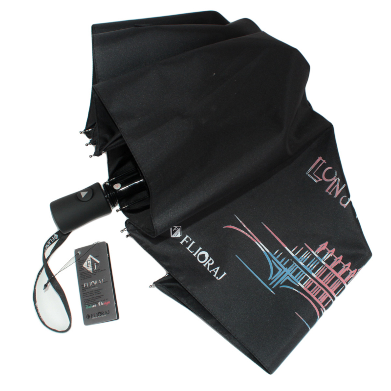 Зонт складной женский полуавтоматический Flioraj 100802 FJ черный