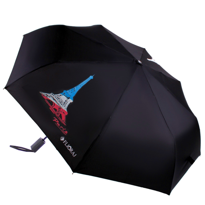Зонт складной женский полуавтоматический Flioraj 100804 FJ черный
