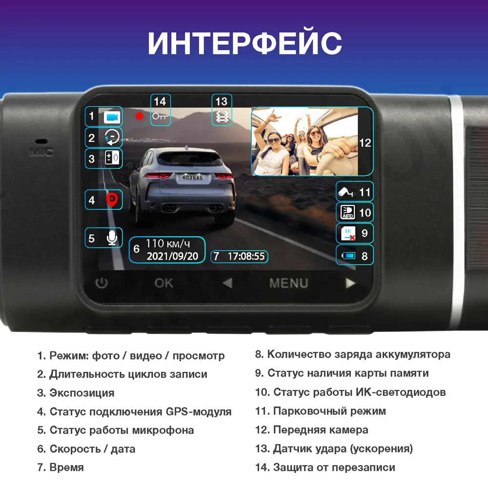 Видеорегистратор Full HD автомобильный с салонной камерой - TrendVision  Proof PRO для авто - купить в Лотос, цена на Мегамаркет