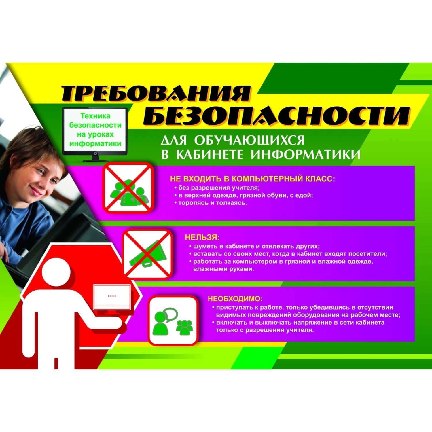 Комплект плакатов "Техника безопасности на уроках информатики"