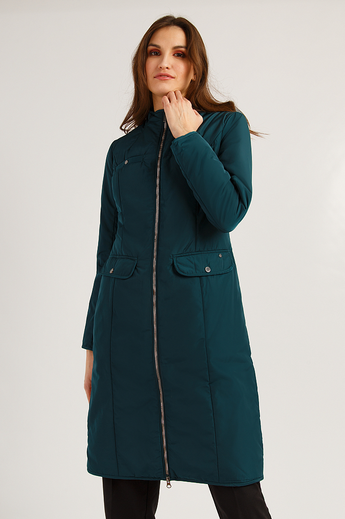 Пальто женское Finn Flare B19-12090 зеленое XS