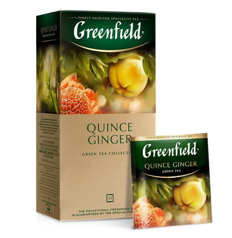 Чай Гринфилд Квинс Джинджер. Чай Гринфилд Quince Ginger 25 пак. Чай зеленый Greenfield Quince Ginger в пакетиках. Чай Гринфилд зеленый 25 пакетиков.