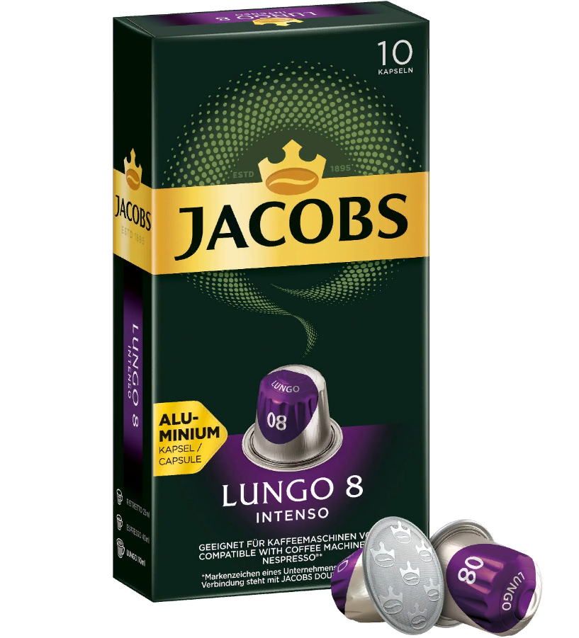 Купить кофе в алюминиевых капсулах JACOBS Lungo 8 Intenso для кофемашин Nespresso, 10 порций, цены на Мегамаркет | Артикул: 100058216865