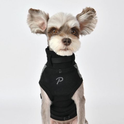 Свитер для собак Puppia Gaspar, укороченная со шлейкой, черный, M, длина спины 17 см