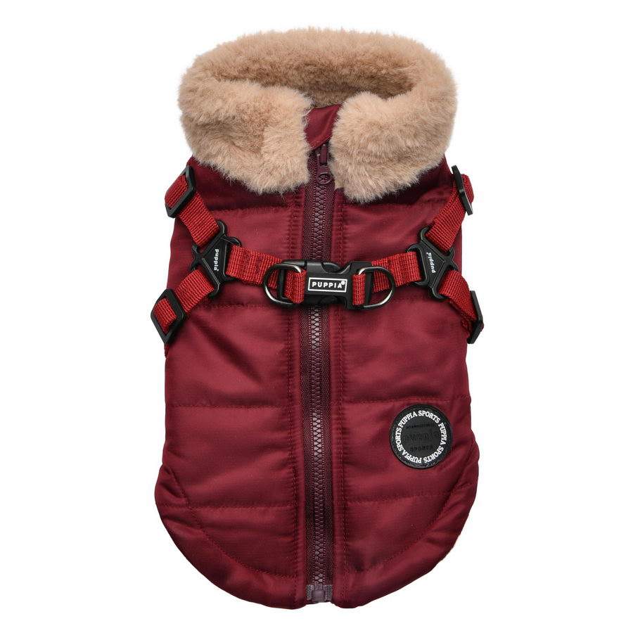 Куртка для собак Puppia Donavan, со встроенной шлейкой, красный, L, длина спины 30.5 см