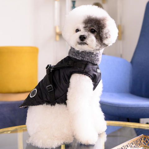 Куртка для собак Puppia Donavan, со встроенной шлейкой, черный, L, длина спины 30.5 см