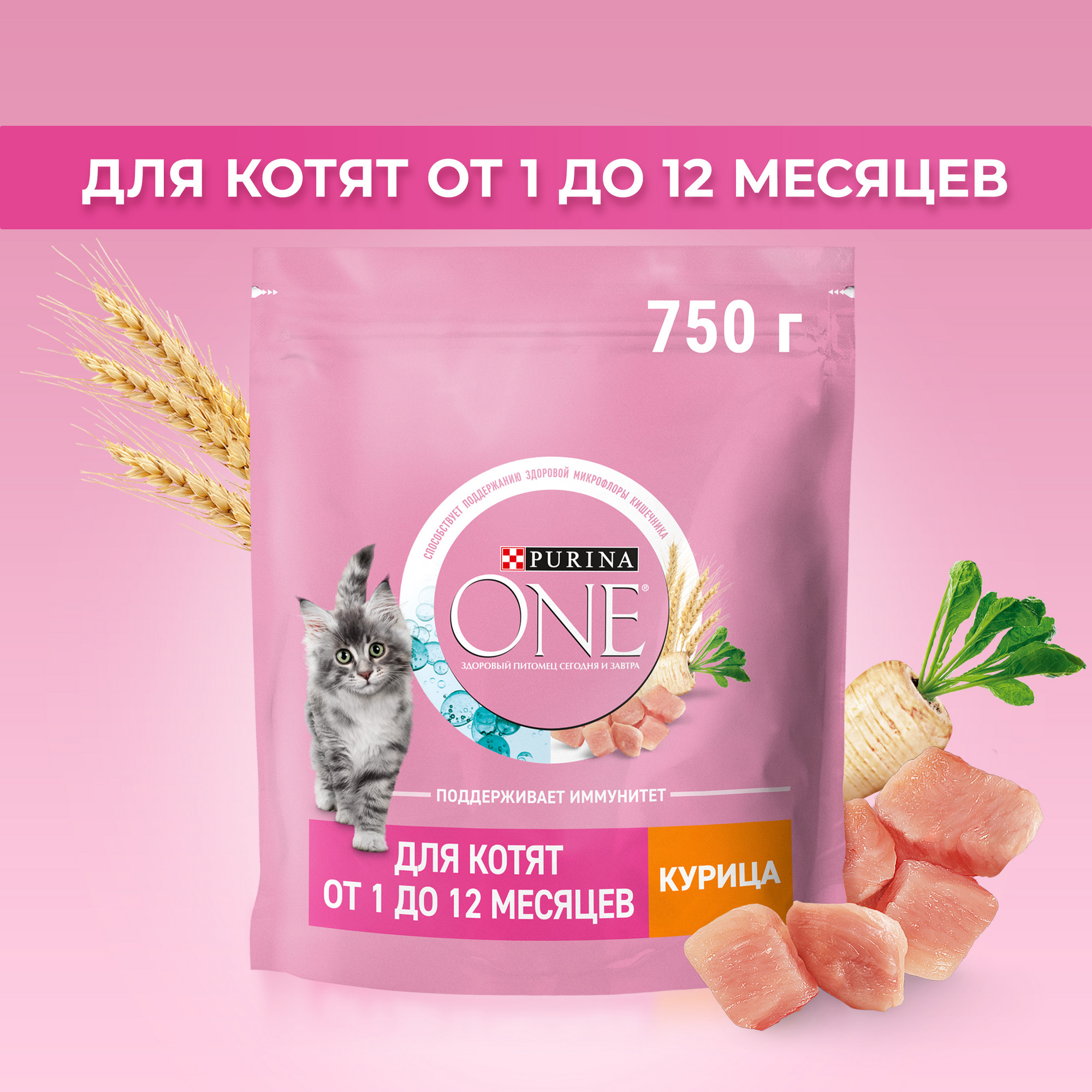 Сухой корм для котят Purina ONE с курицей и цельными злаками, 750 г - купить в Мегамаркет Москва, цена на Мегамаркет