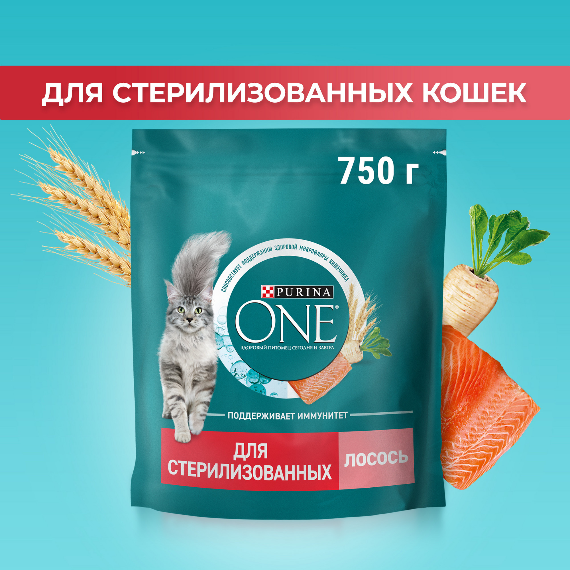 Купить сухой корм для кошек Purina ONE для стерилизованных с лососем и пшеницей, 750 г, цены на Мегамаркет | Артикул: 100024142620