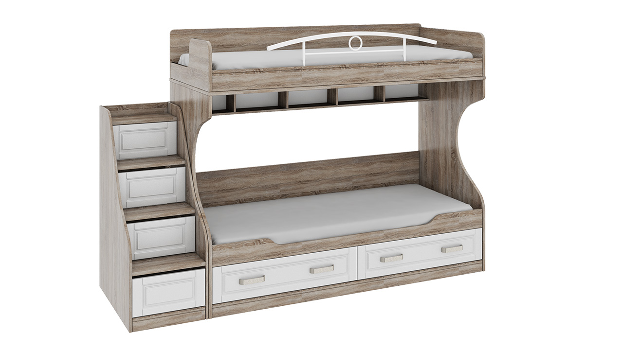Двухъярусная кровать с лестницей с ящиками ТриЯ «Прованс»