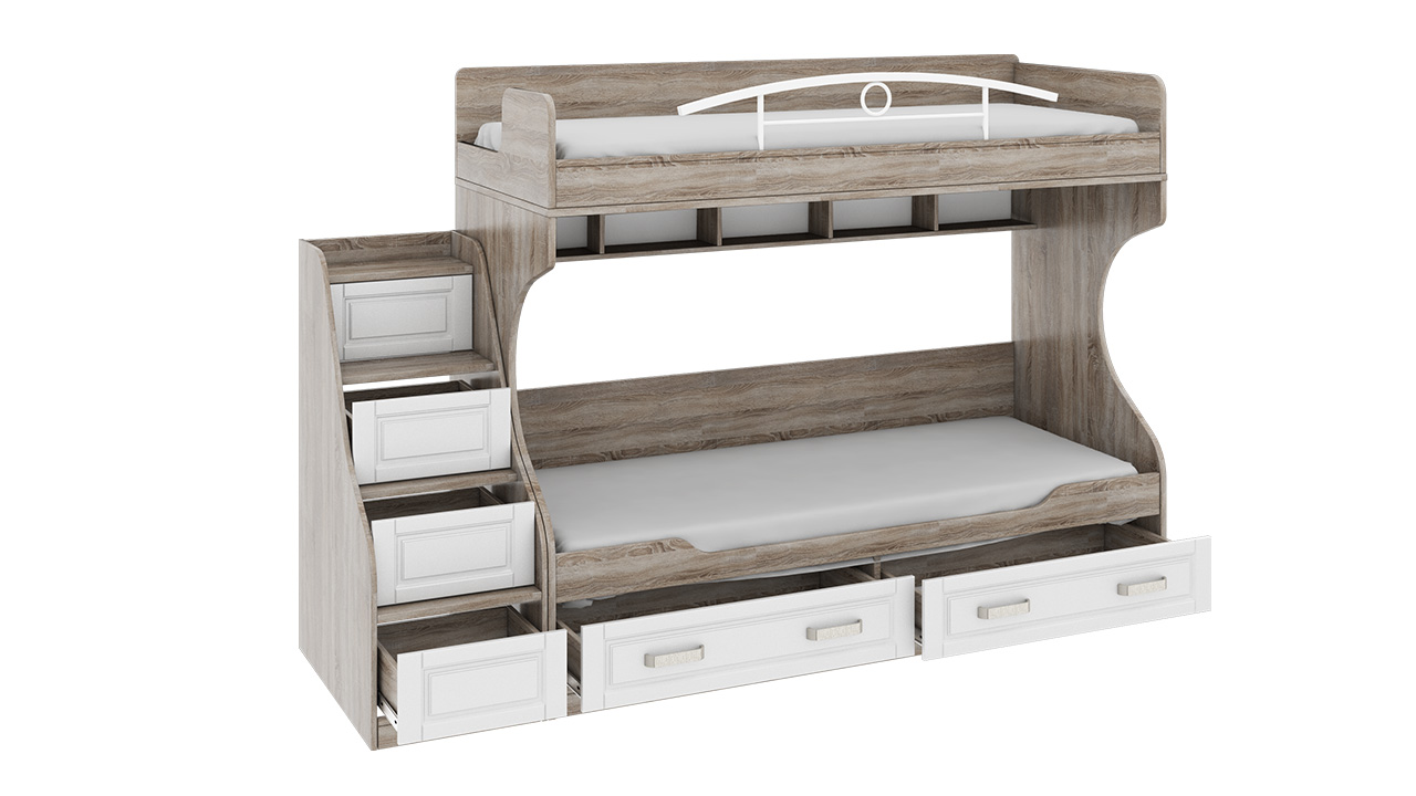 Двухъярусная кровать с лестницей с ящиками ТриЯ «Прованс»