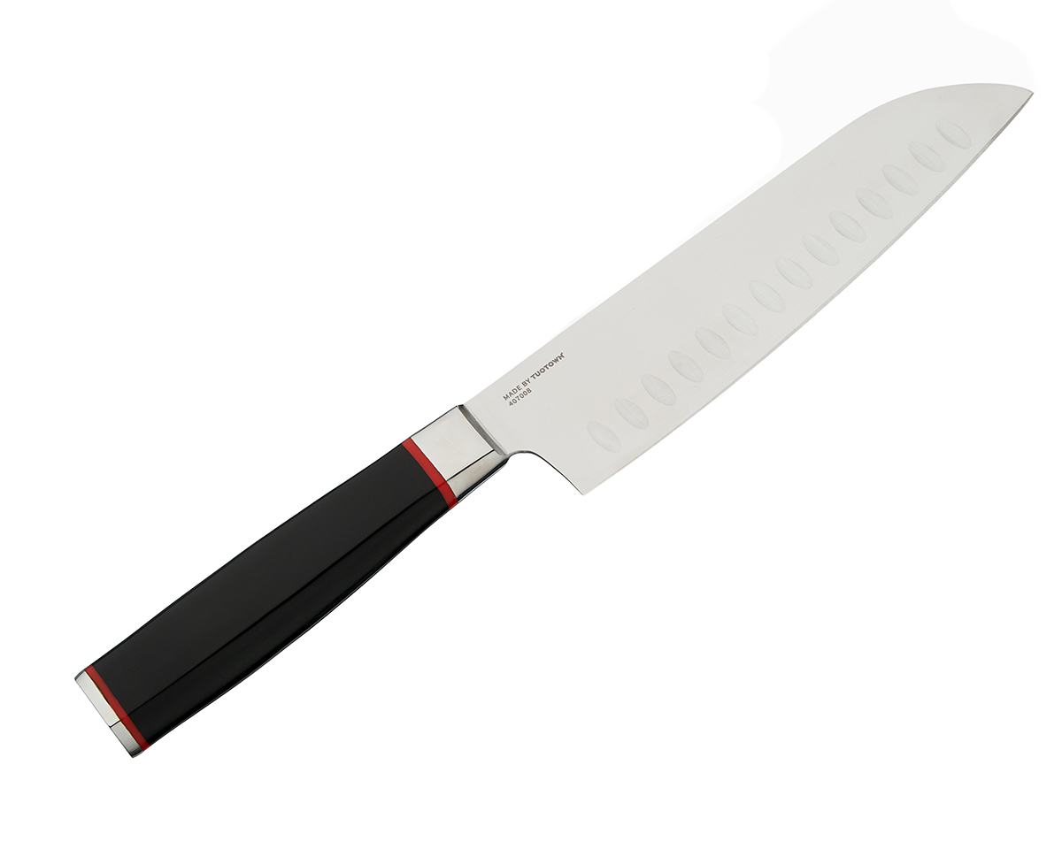 Кухонные ножи tuotown. Сантоку, TUOTOWN, клинок 18 см. Nakiri штангециркуль. Knife Nakiri Geometry.