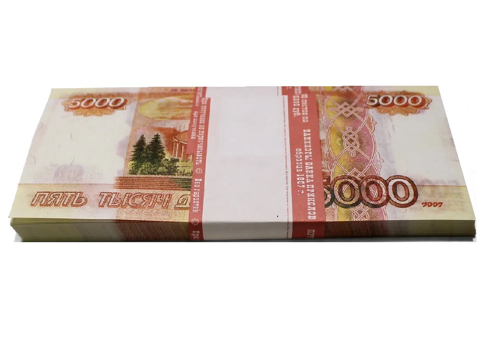 Деньги игрушечные номиналом 5000, 2000 и 1000 рублей, 50 и 100 долларов, 500 евро