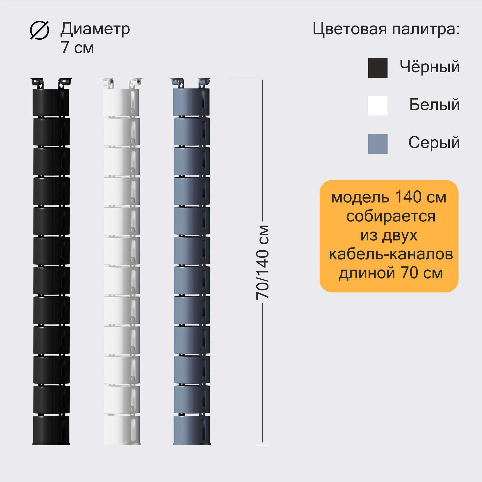 Вертикальный кабель-канал для проводов, круглый, Ergostol 70 см, черный  купить в интернет-магазине, цены на Мегамаркет