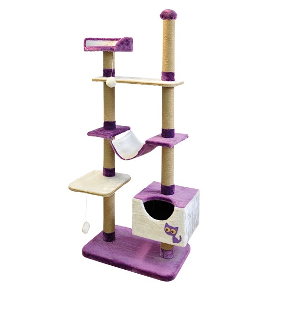 Комплекс для кошек Зооник многоуровневый фиолетовый мех/пенька 110х47х190 см