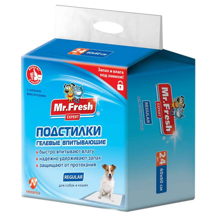 Пеленки для кошек и собак одноразовые Mr.Fresh Regular 60 x 60 см, 24 шт