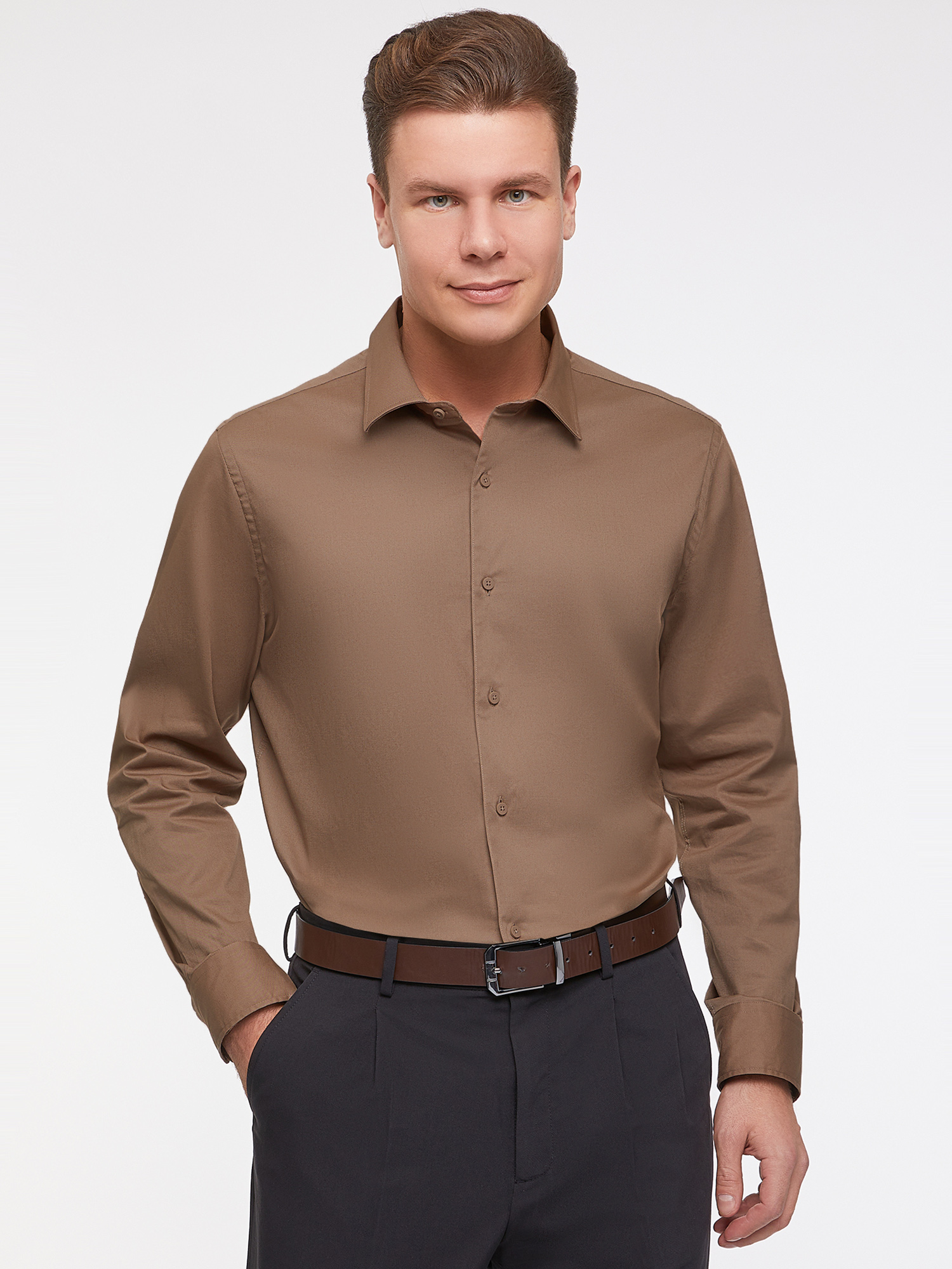 Рубашка мужская 3L110426M oodji коричневая L – купить в Москве, цены в интернет-магазинах на Мегамаркет