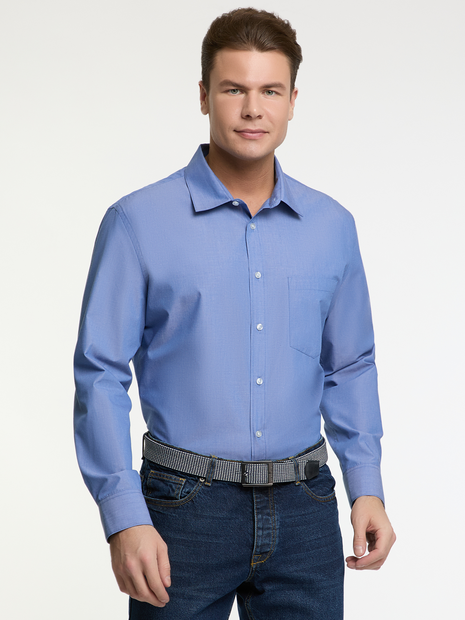 Рубашка мужская 3L330013M oodji синяя XL - купить в oodji, цена на Мегамаркет
