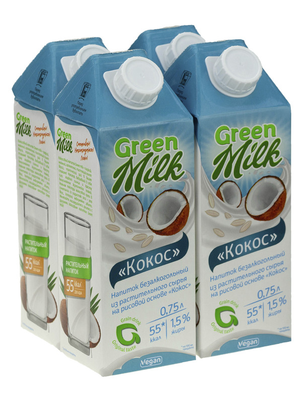Напиток из растительного сырья Кокос, 750 мл 4шт., Green Milk