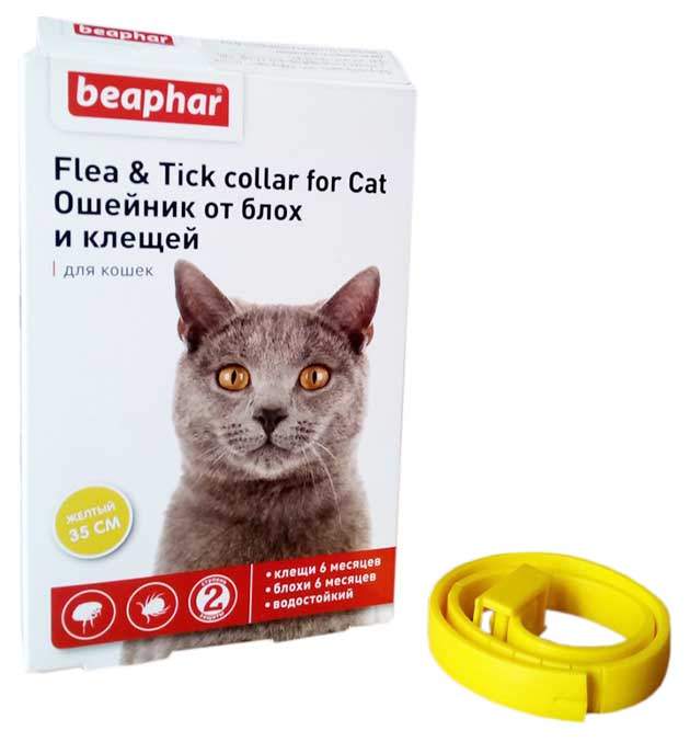 Ошейник для кошек против блох, власоедов, вшей, клещей Beaphar Flea & Tick желтый, 35 см