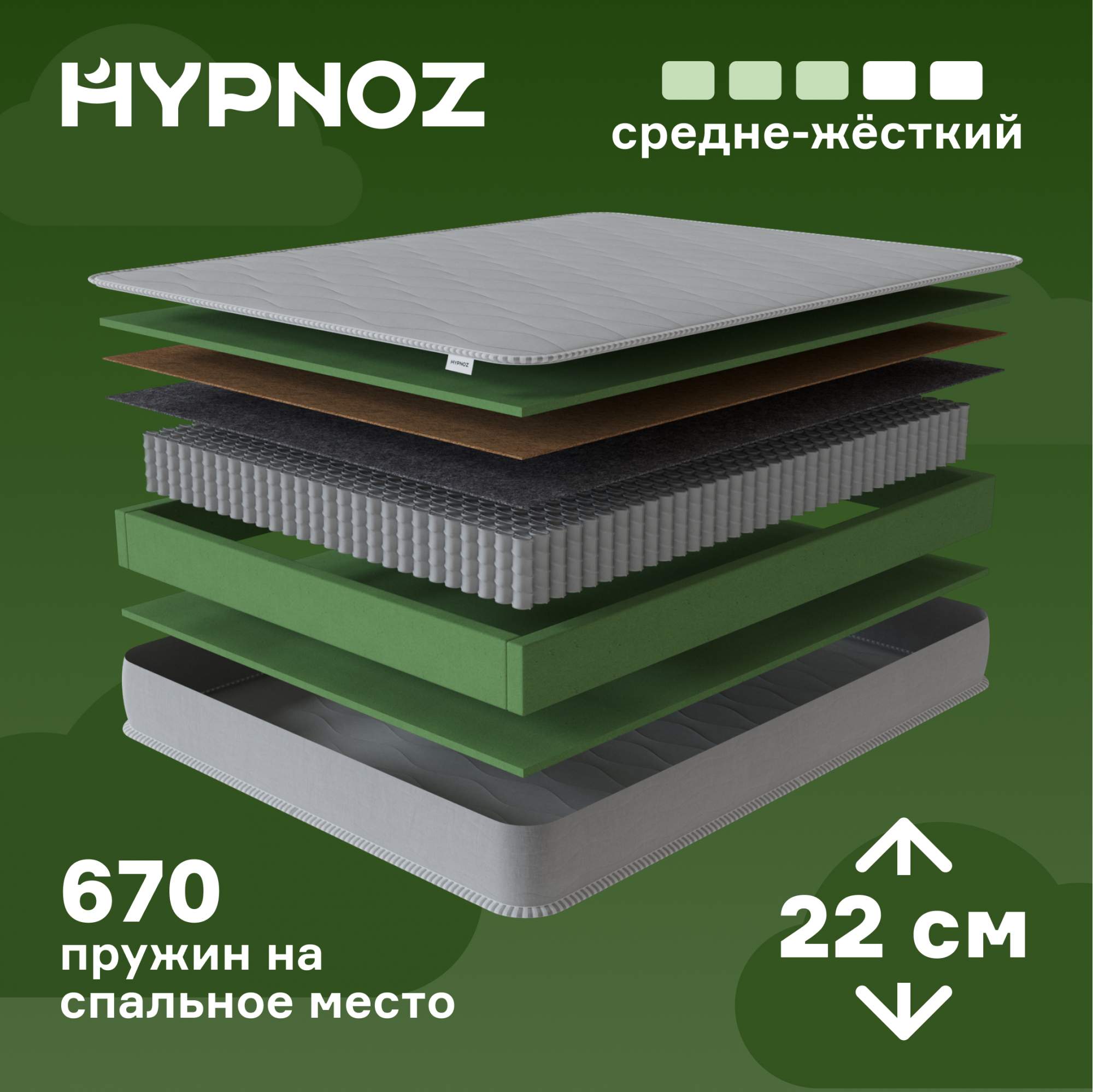 Матрас Hypnoz Spring EVO, независимые пружины, 180х200 см