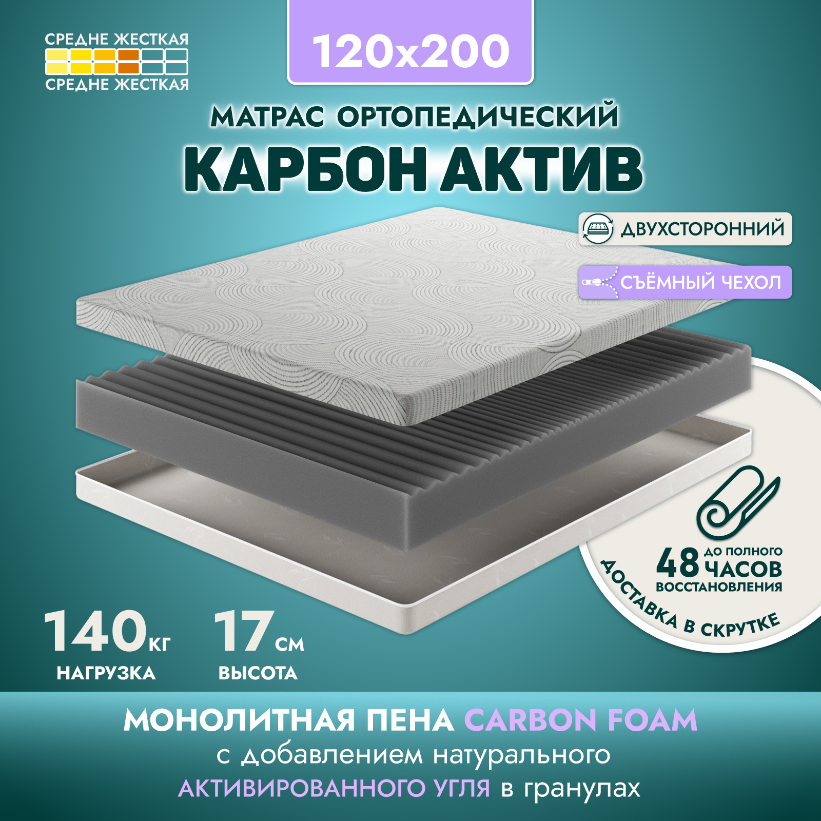 Матрас ортопедический AMI MEBEL Карбон Актив, 120х200 см - купить в Москве, цены на Мегамаркет | 600017631286