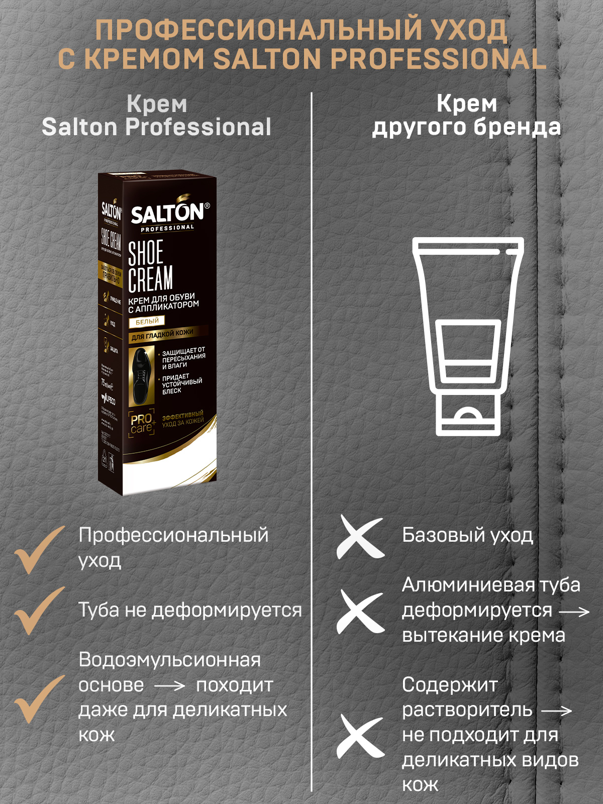 Крем для обуви Salton professional complex velour гладкая кожа белый 75 мл