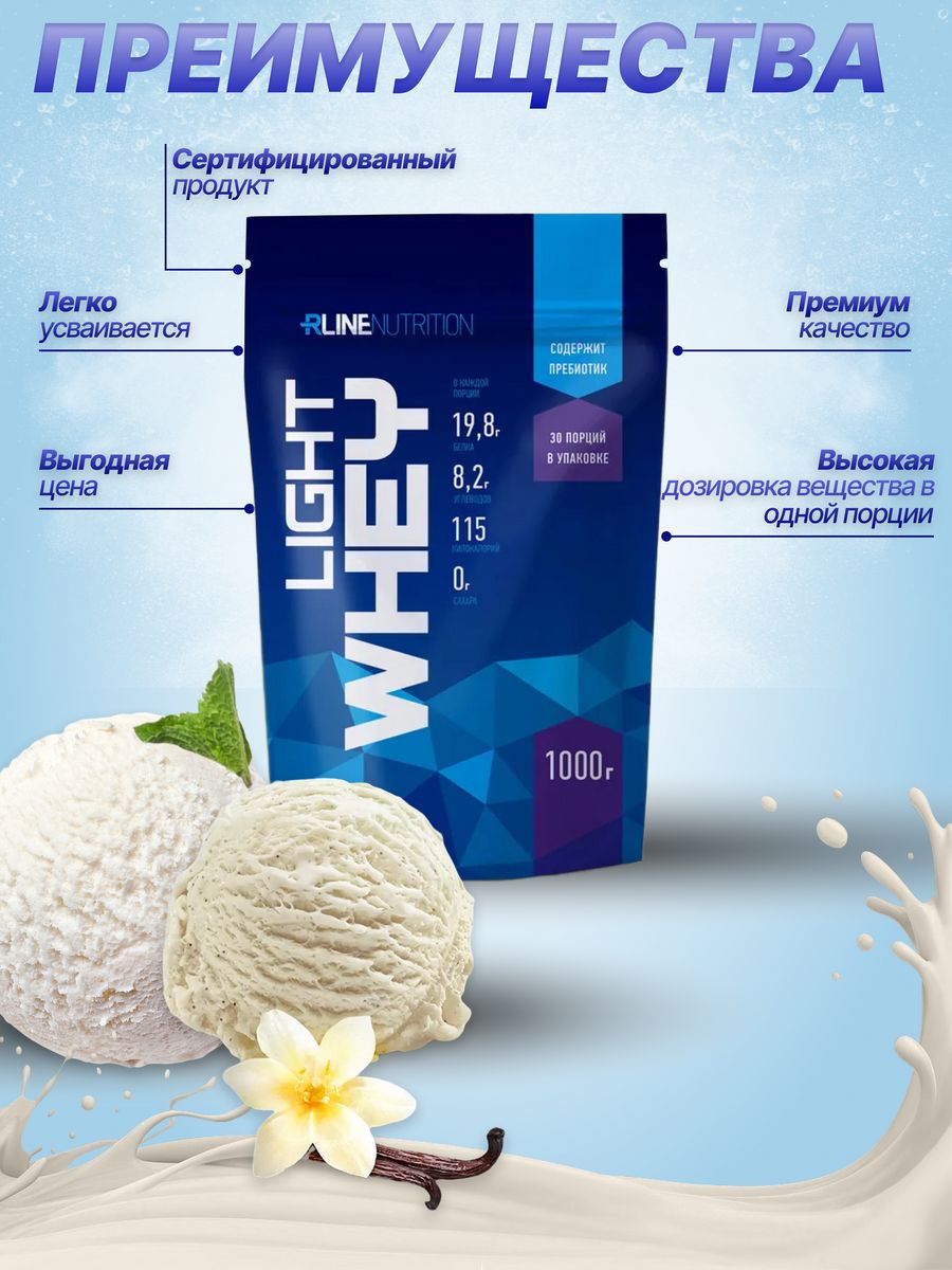 Протеин Rline Light Whey, 1000 г, пломбир - отзывы покупателей на  Мегамаркет | 100024351266