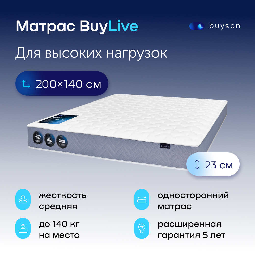 Матрас buyson BuyLive, независимые пружины, 200х140 см - купить в buyson.ru Россия, цена на Мегамаркет