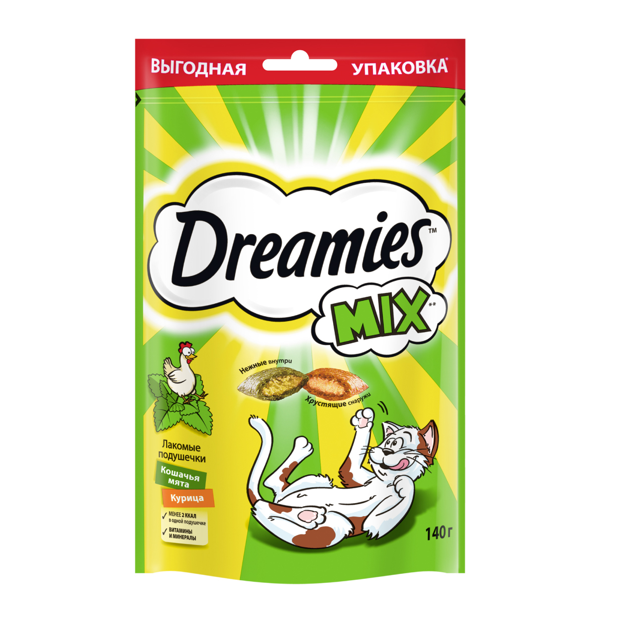 Купить лакомство Dreamies MIX для взрослых кошек, с мятой и курицей, 140г, цены на Мегамаркет | Артикул: 600010892639