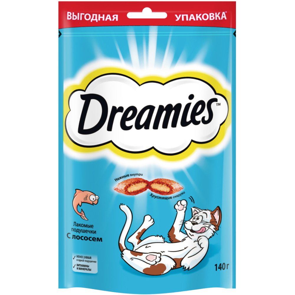 Купить лакомство для кошек Dreamies подушечки с лососем, 140г, цены на Мегамаркет | Артикул: 600010892700