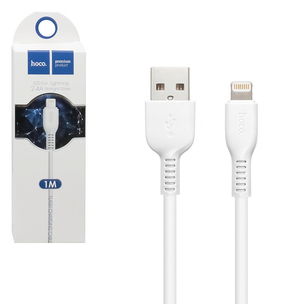 Кабель USB hoco X20 / разъем юсб / lightning лайтинг / 2 метра / белый,  купить в Москве, цены в интернет-магазинах на Мегамаркет