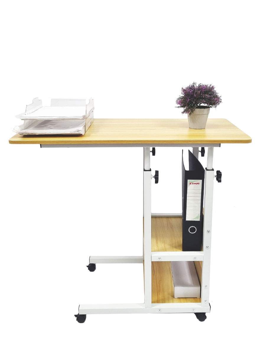 Прикроватный столик для ноутбука, на колесиках с регулировкой высоты, с полками, бежевый