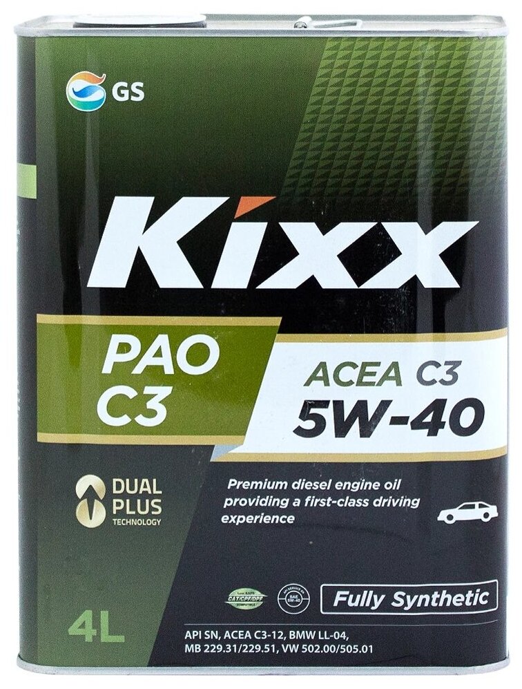 Моторное масло Kixx синтетическое PAO C3 5W40 4л - характеристики и .