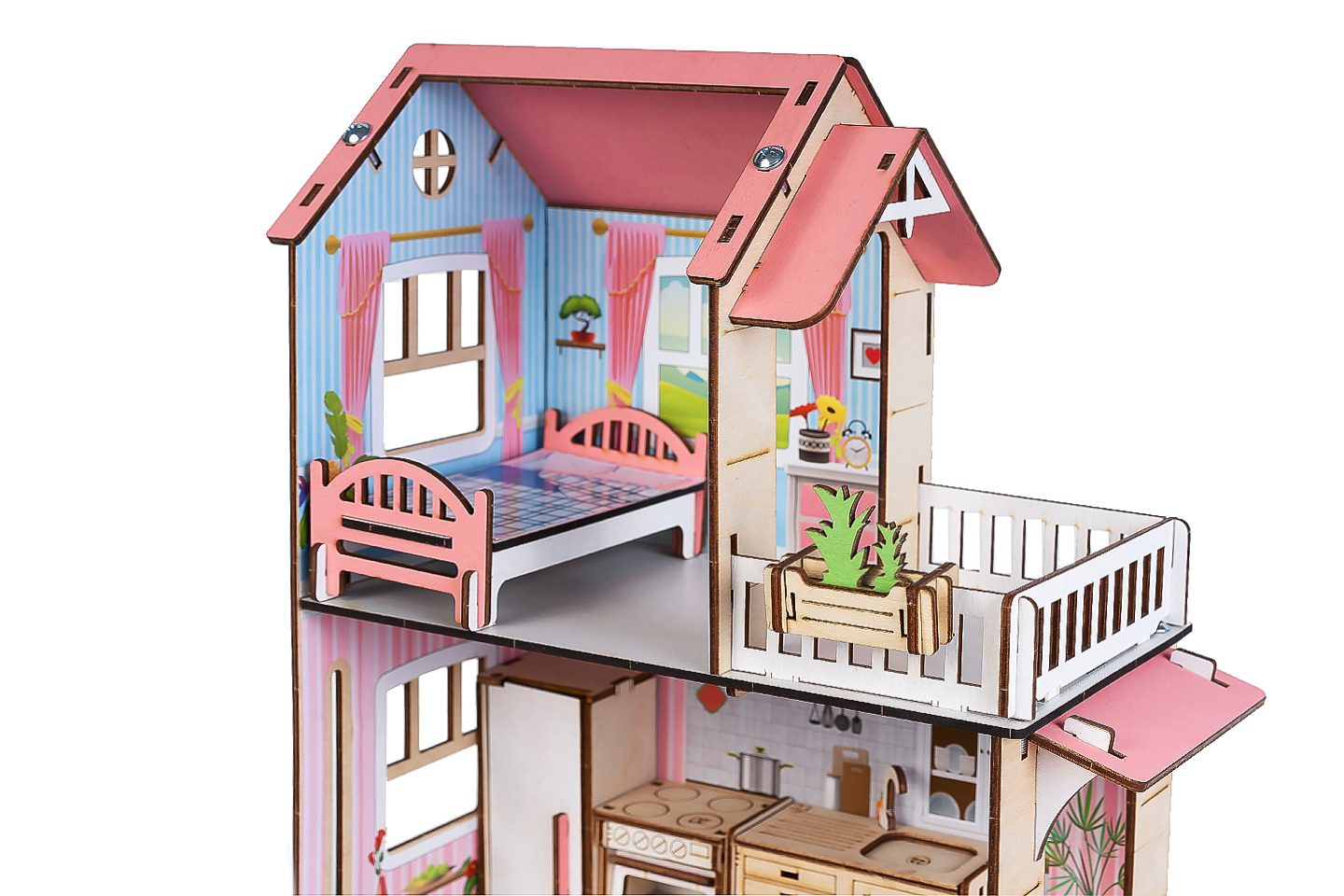 Деревянный домик игрушечный с мебелью