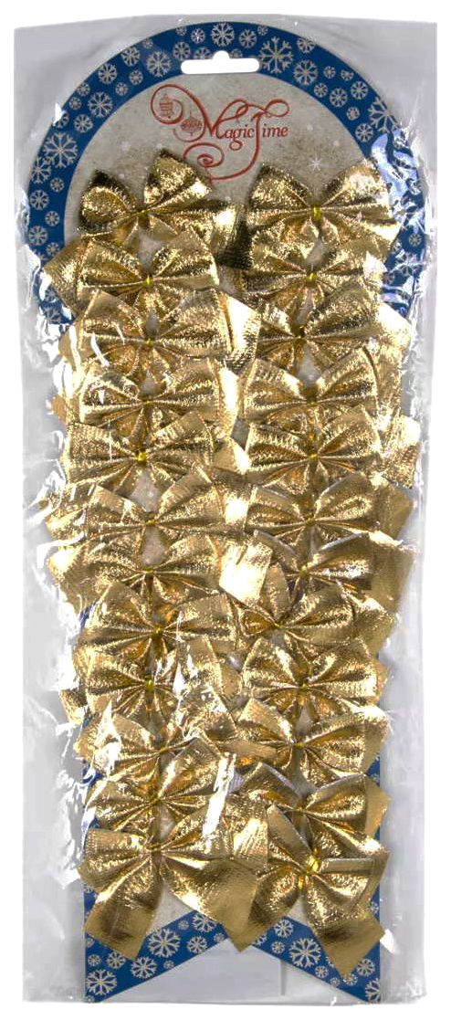 Набор новогодних украшений "Бант. Золото", 5x5 см, 24 штуки