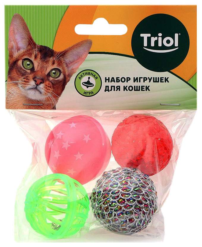 Мяч для кошек Triol ПВХ, пластик, разноцветный, 5 см 4 шт