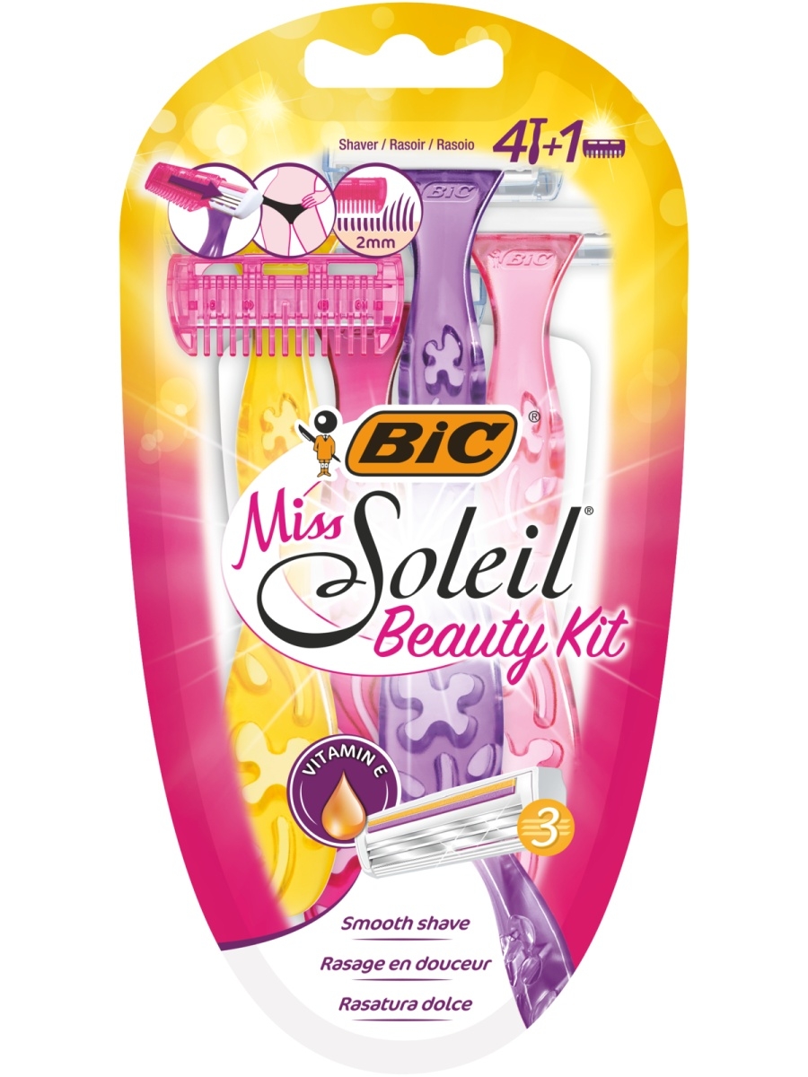 Купить бритва женская одноразовая, 3 лезвия Miss Soleil Beauty Kit, 4 шт. +  триммер, цены на Мегамаркет | Артикул: 600003986291