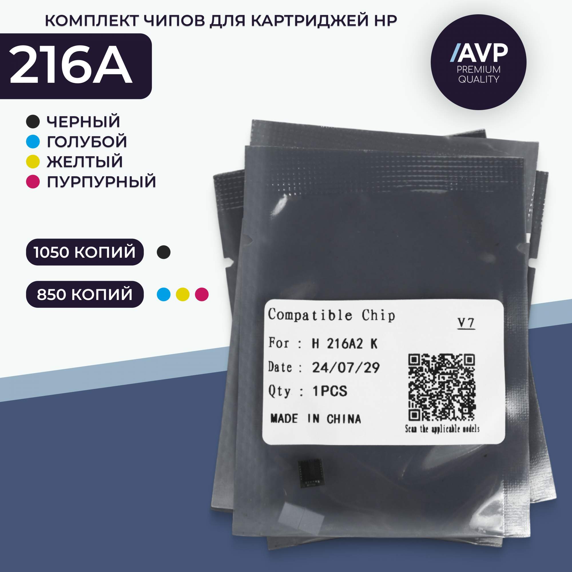 Комплект чипов картриджа AVP Cartridge HP (W2410A/W2411A/W2412A/W2413A), купить в Москве, цены в интернет-магазинах на Мегамаркет