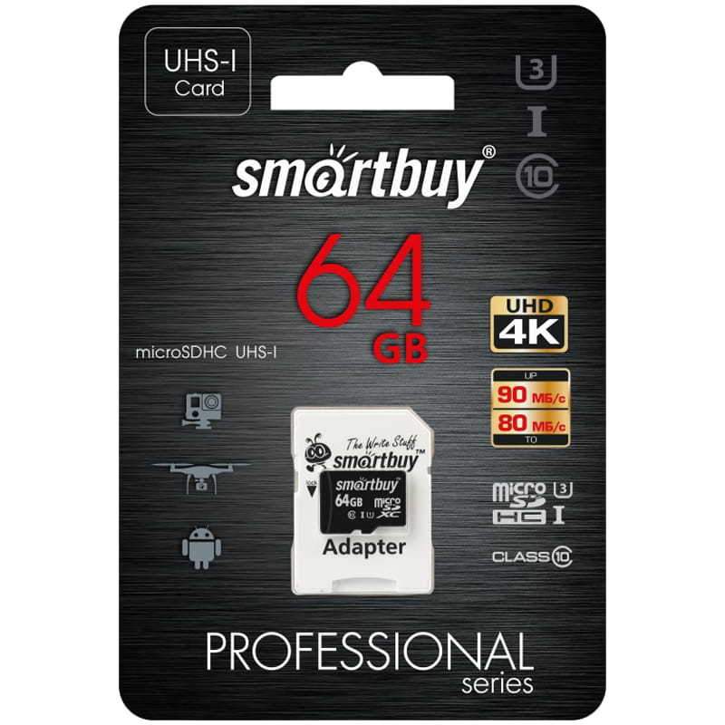 Карта памяти SmartBuy Micro SDXC SB64GBSDCL10U3-01 64GB, купить в Москве, цены в интернет-магазинах на Мегамаркет