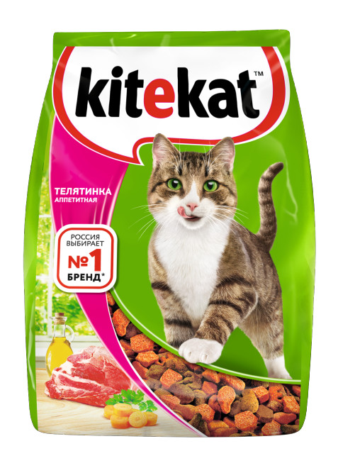 Сухой корм для кошек Kitekat, с аппетитной телятинкой, 0,35кг