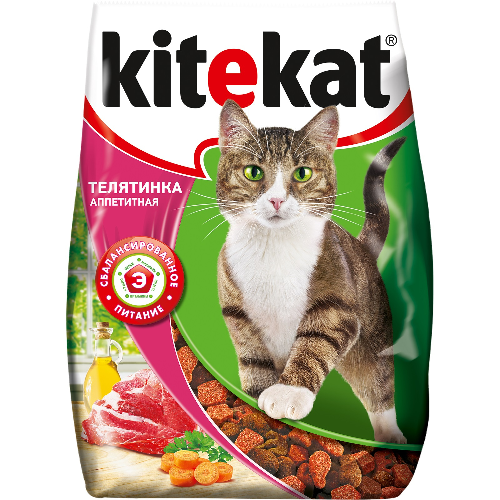 Сухой корм для кошек Kitekat, с аппетитной телятинкой, 0,35кг