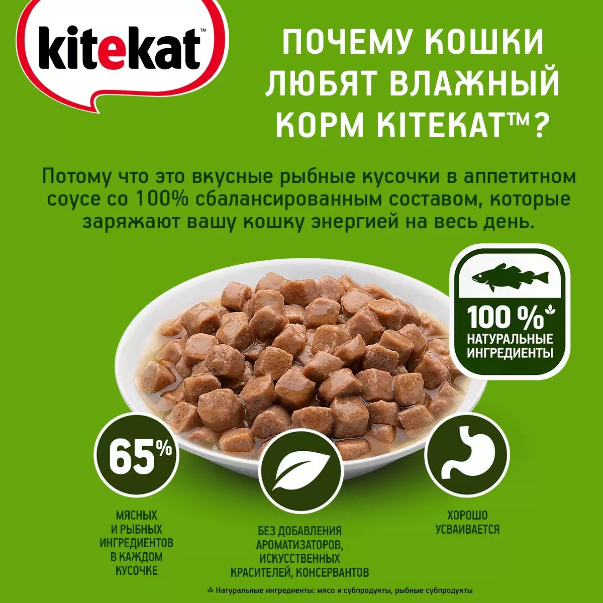 Купить влажный корм для кошек Kitekat, с рыбой в соусе, 85г, цены на ...