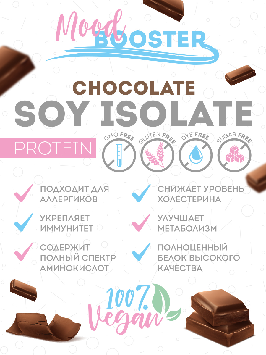 Соевый протеин Mood Booster Protein Soy Isolate Chocolate 1000g - отзывы  покупателей на Мегамаркет | 600008811223