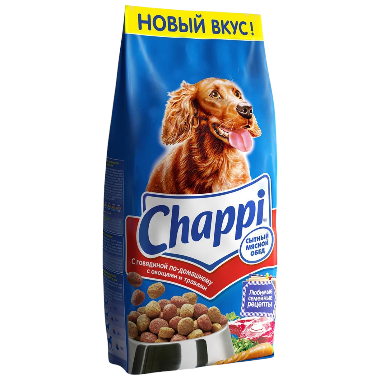 Сухой корм для собак Chappi Сытный мясной обед говядина с овощами и травами, 2,5кг - купить в Мегамаркет Москва, цена на Мегамаркет